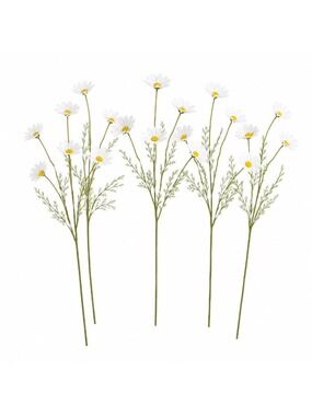 White Faux Daisy Stem 20 Inch Artificial Wildflower Set of 5 Farmhouse Floral De